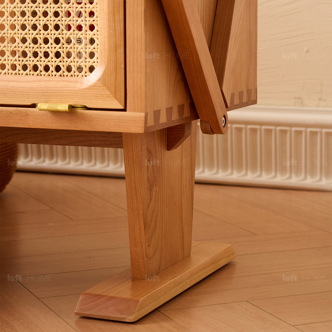 Scandinavian rattan cherry wood revolving side table bot detail 7.