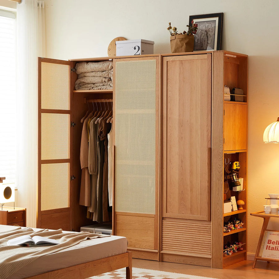 Scandinavian rattan cherry wood wardrobe blossom primary product view.