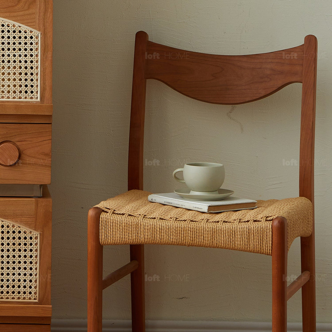 Scandinavian rope woven cherry wood dining chair surge detail 1.