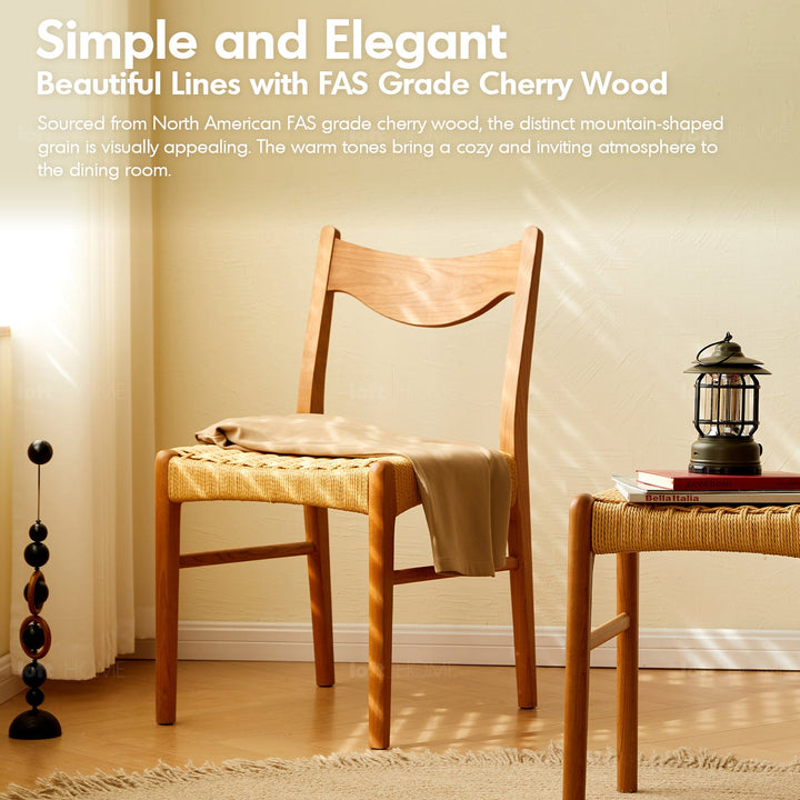 Scandinavian rope woven cherry wood dining chair surge with context.