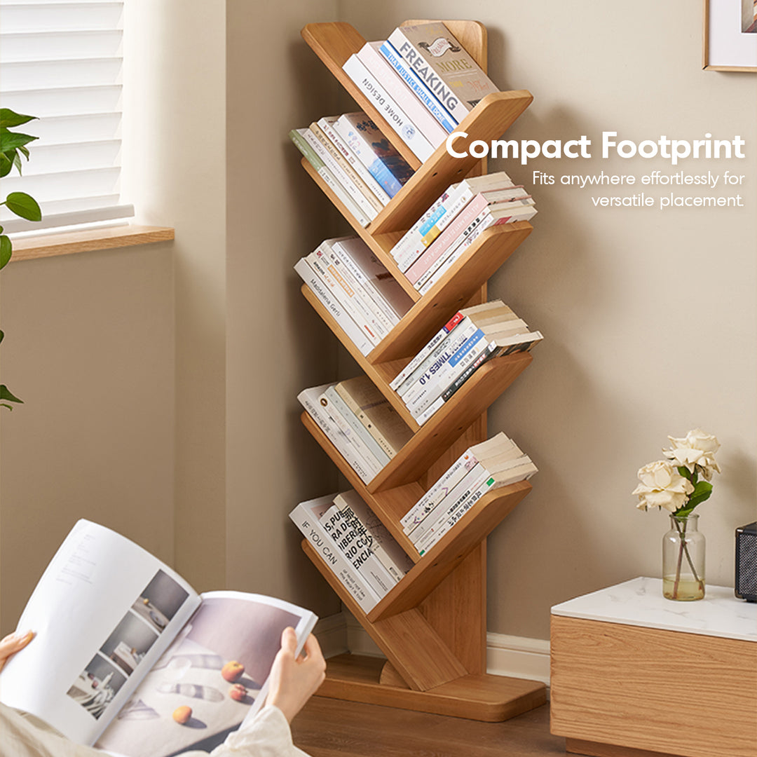 Scandinavian rubber wood bookshelf tree conceptual design.