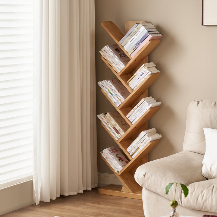 Scandinavian rubber wood bookshelf tree primary product view.