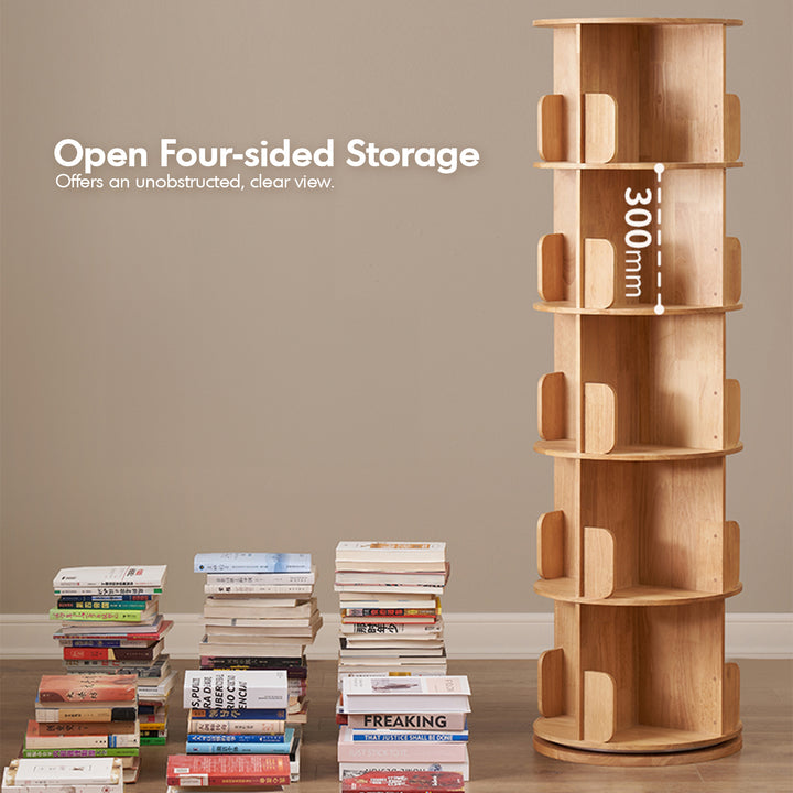 Scandinavian rubber wood revolving bookshelf ireland in panoramic view.