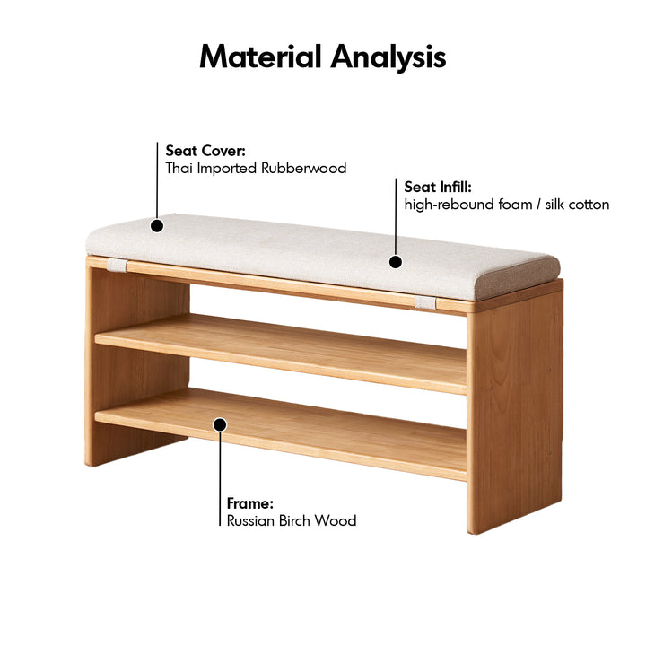 Scandinavian rubber wood shoe shelf footstool bench with cushion sit situational feels.