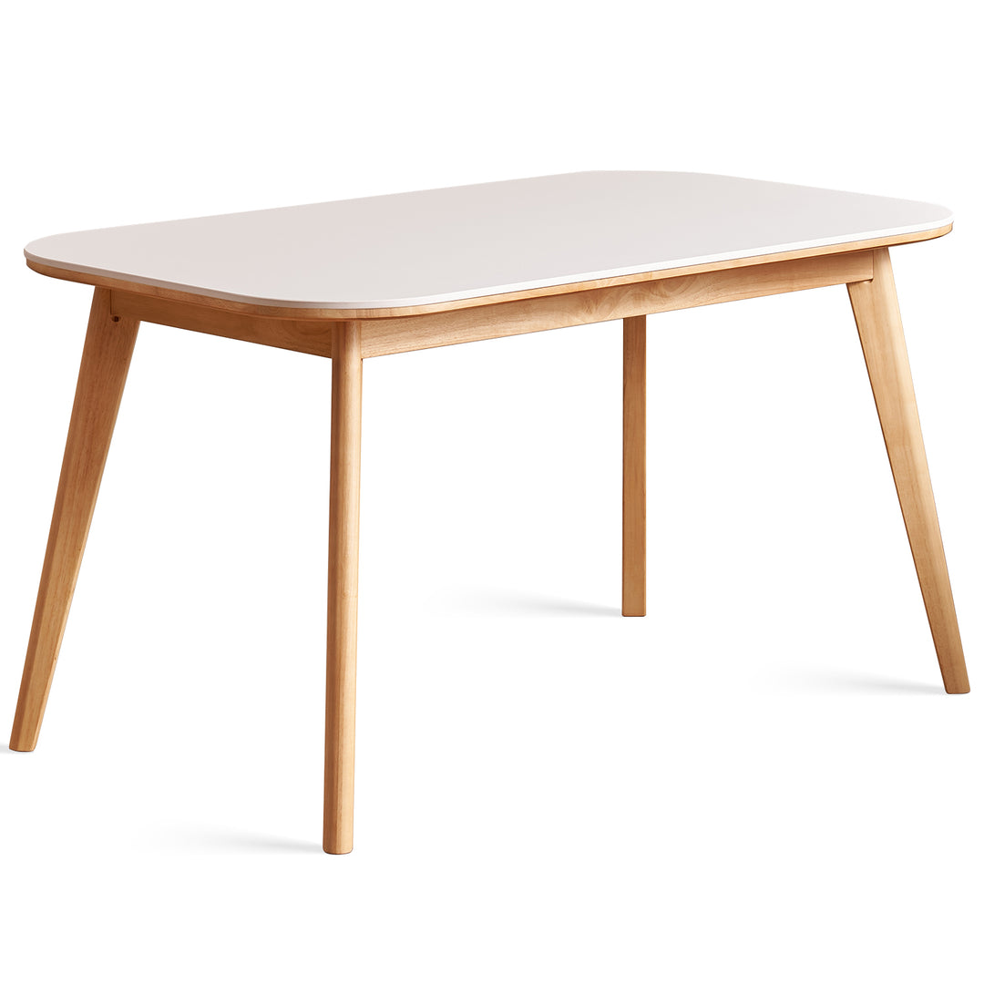 Scandinavian rubber wood sintered stone dining table terra in white background.