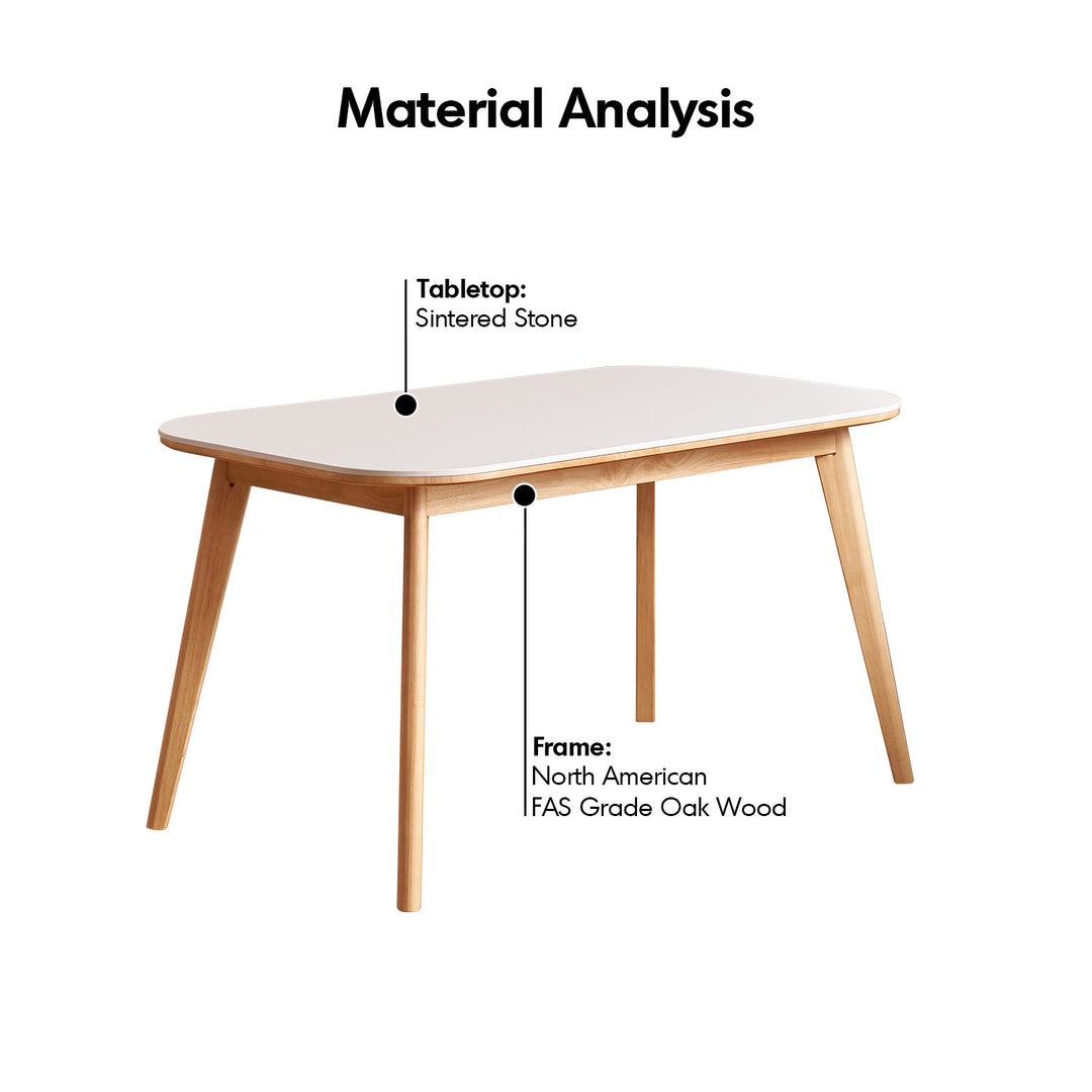 Scandinavian rubber wood sintered stone dining table terra layered structure.