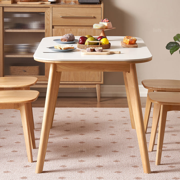 Scandinavian rubber wood sintered stone dining table terra in real life style.