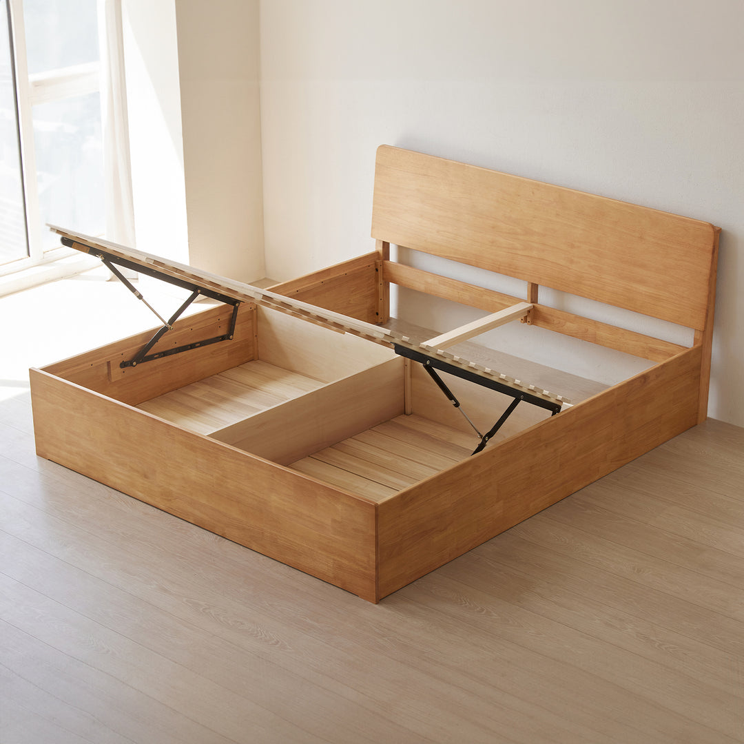 Scandinavian rubber wood storage bed base detail 7.