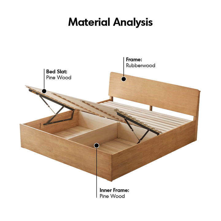 Scandinavian rubber wood storage bed base detail 5.