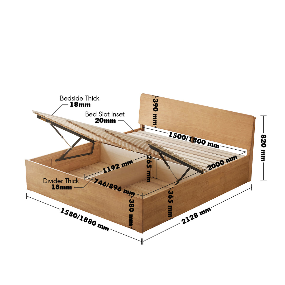 Scandinavian rubber wood storage bed base size charts.