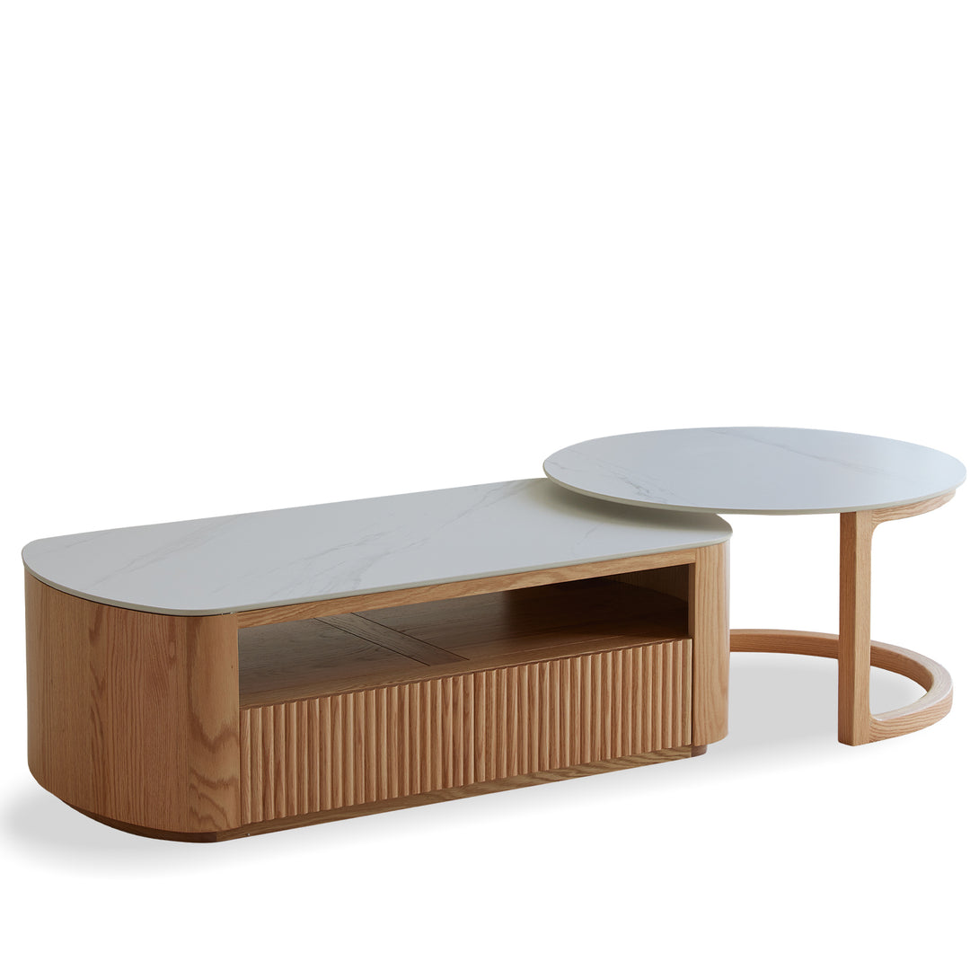 Scandinavian sintered stone coffee table wendel in white background.