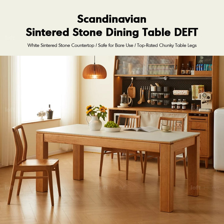 Scandinavian sintered stone dining table deft material variants.