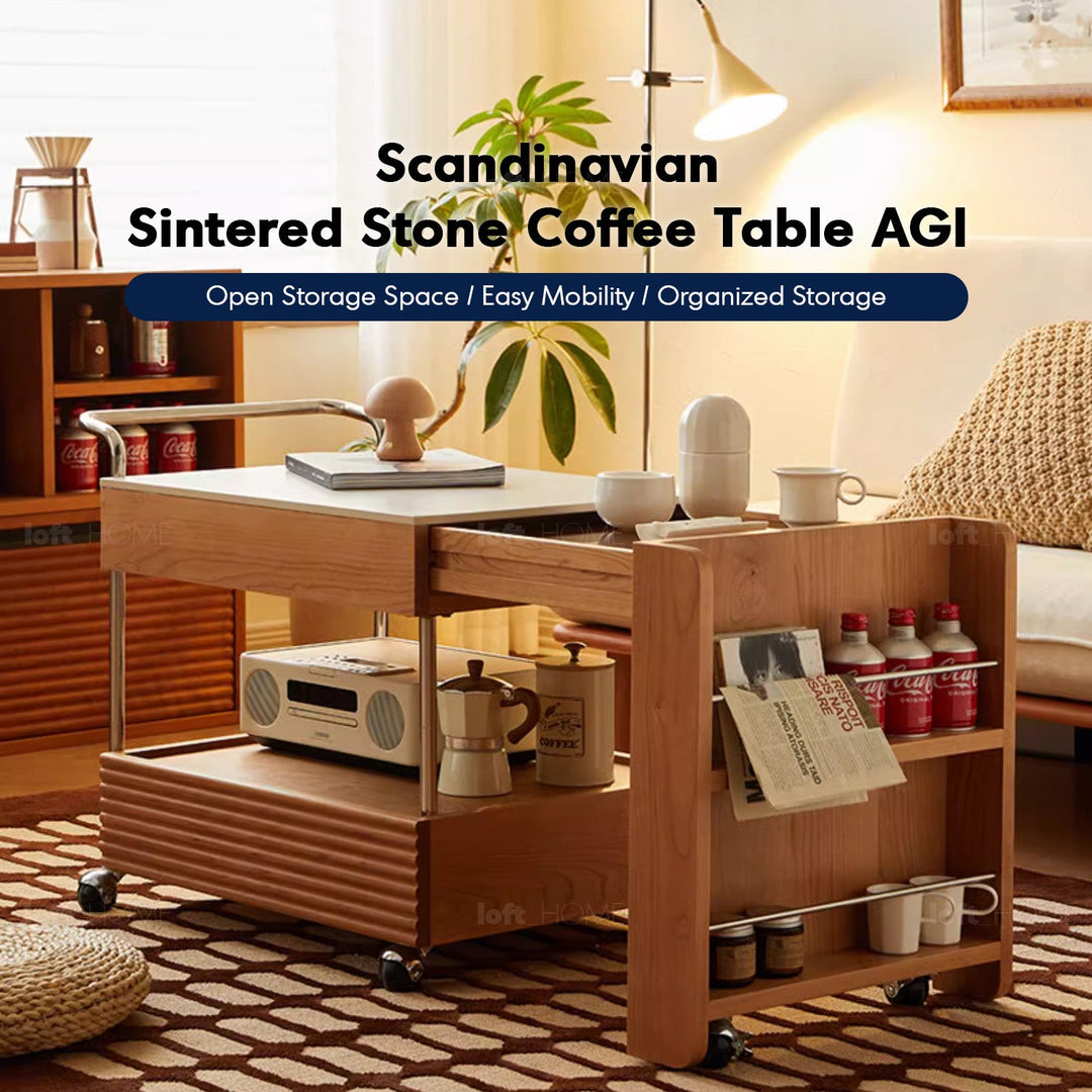 Scandinavian sintered stone extendable coffee table agi material variants.