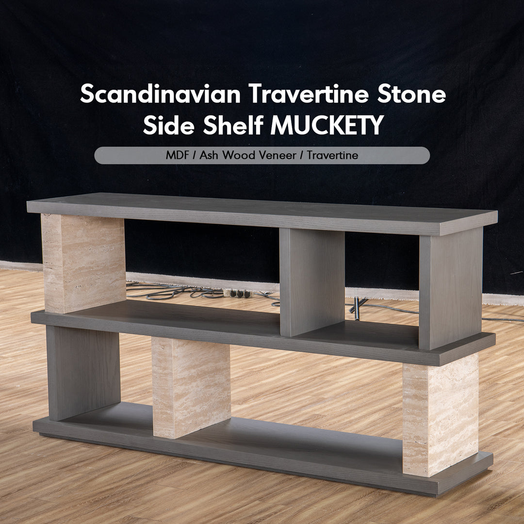 Japandi Travertine Stone Side Display Shelf MUCKETY