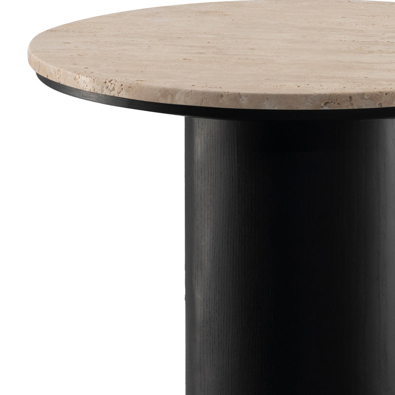 Scandinavian travertine stone side table muckety color swatches.