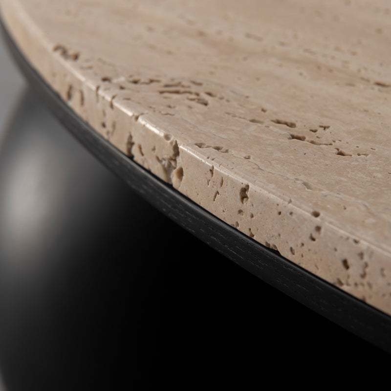 Scandinavian travertine stone side table muckety with context.