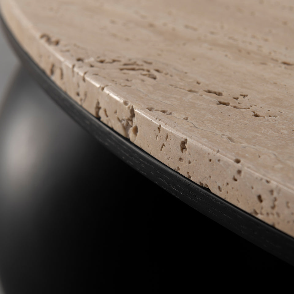 Scandinavian travertine stone side table muckety with context.