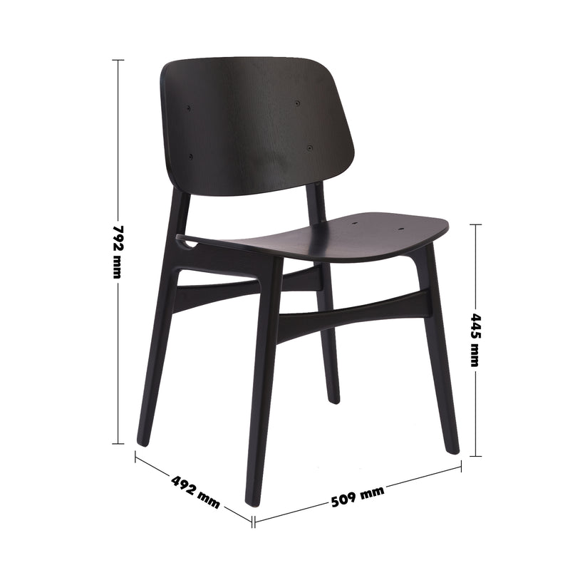 Scandinavian Wood Dining Chair 2pcs Set HORIZON Size Chart