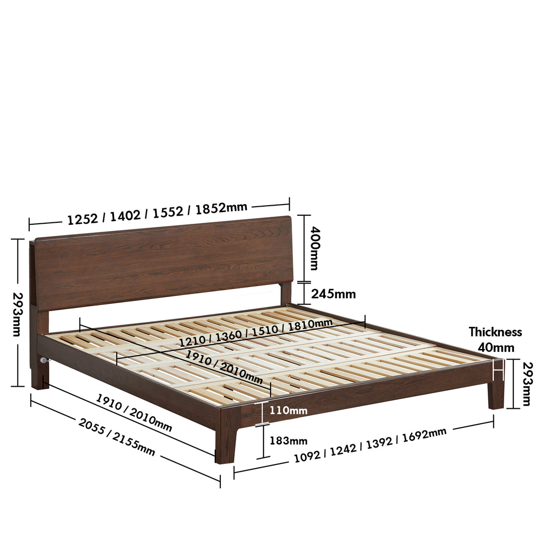 Scandinavian oak wood bed aperture size charts.