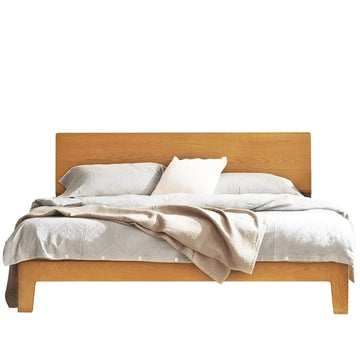 Scandinavian oak wood bed aperture in white background.
