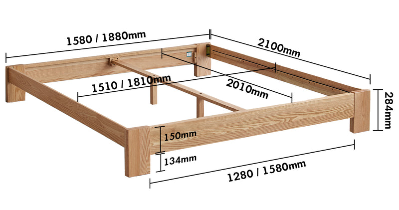 Scandinavian Oak Wood Platform Bed NOVELLA Size Chart