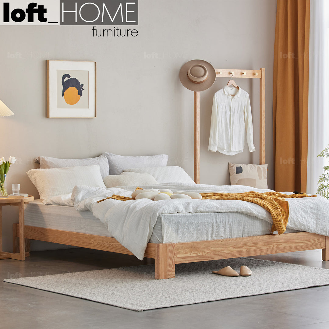 Scandinavian oak wood platform bed novella primary product view.