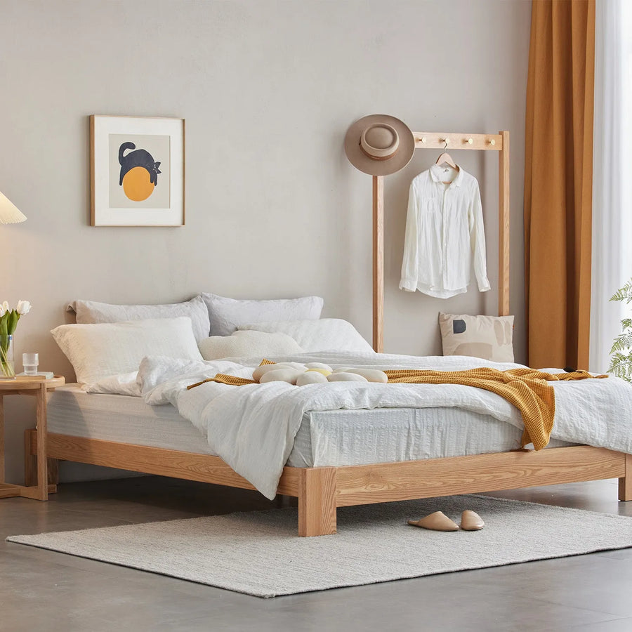 Scandinavian oak wood platform bed novella primary product view.