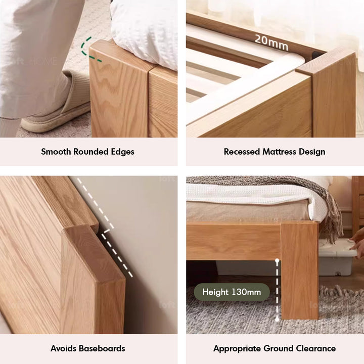 Scandinavian oak wood platform bed novella detail 7.