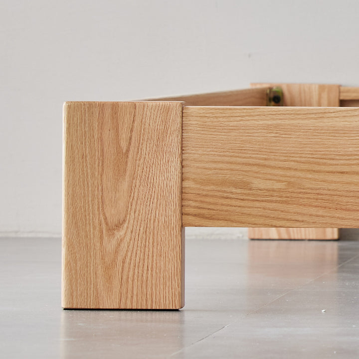 Scandinavian oak wood platform bed novella detail 11.