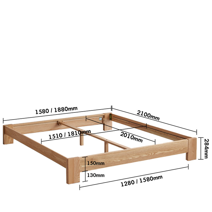 Scandinavian Oak Wood Platform Bed NOVELLA