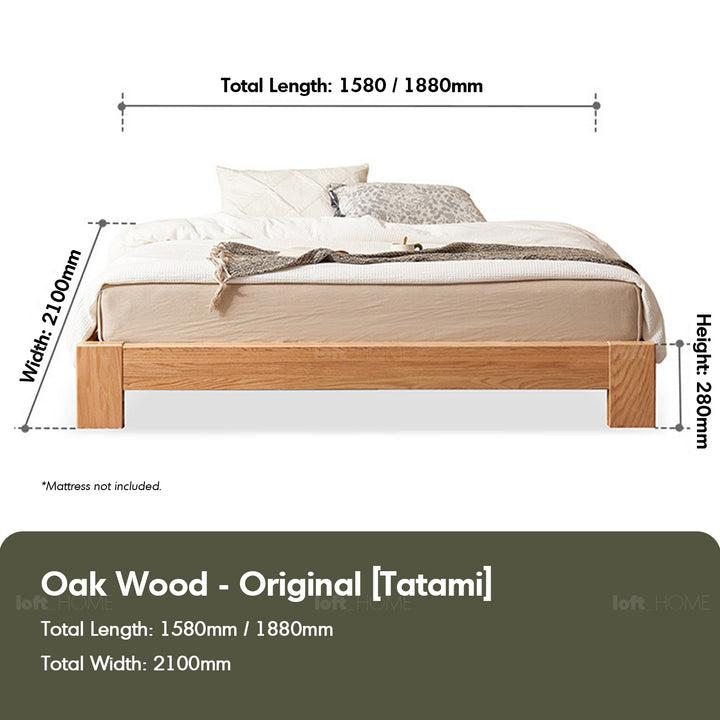 Scandinavian Oak Wood Platform Bed NOVELLA