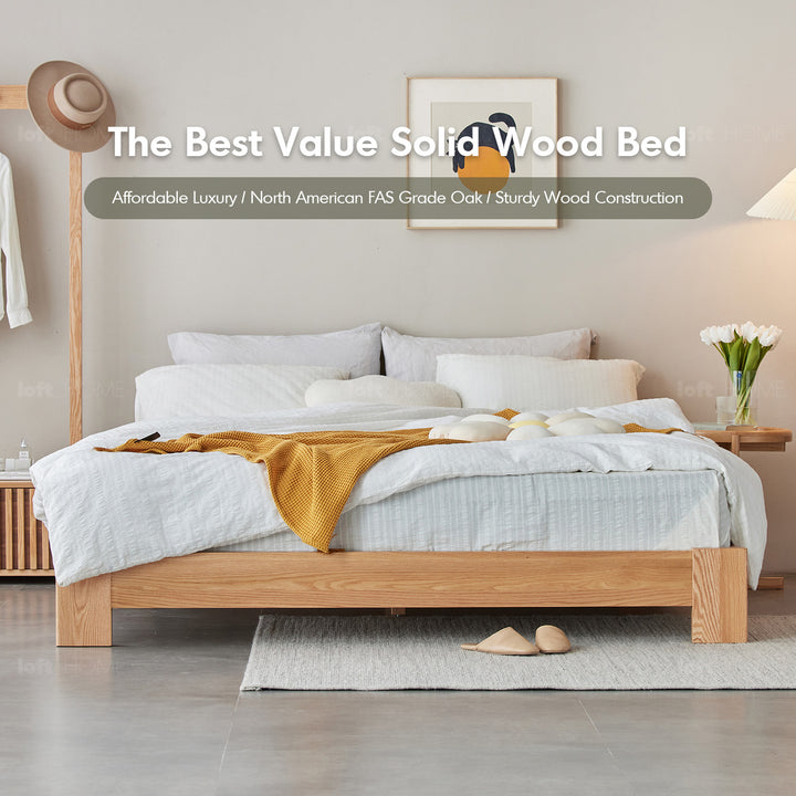 Scandinavian Oak Wood Platform Bed NOVELLA