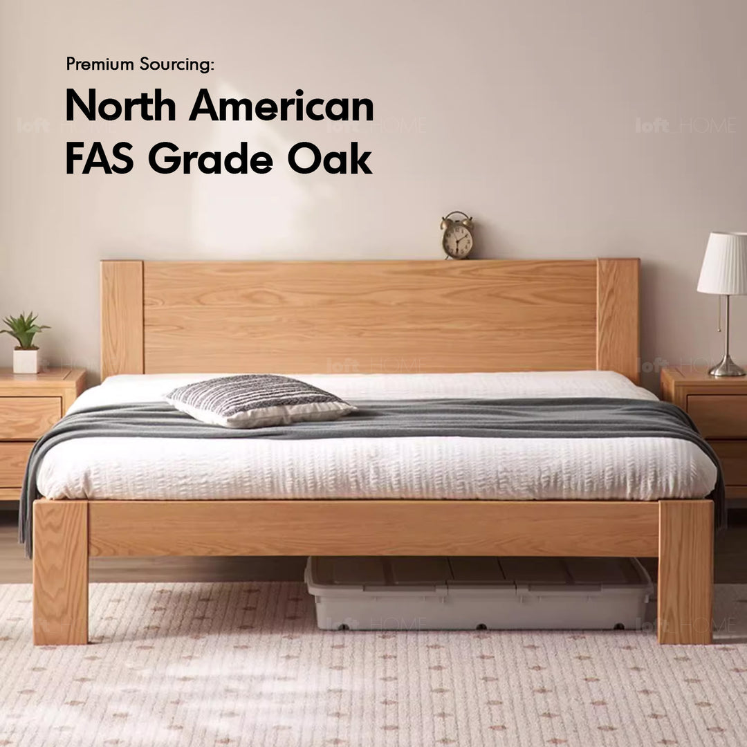 Scandinavian Oak Wood Bed VELORA