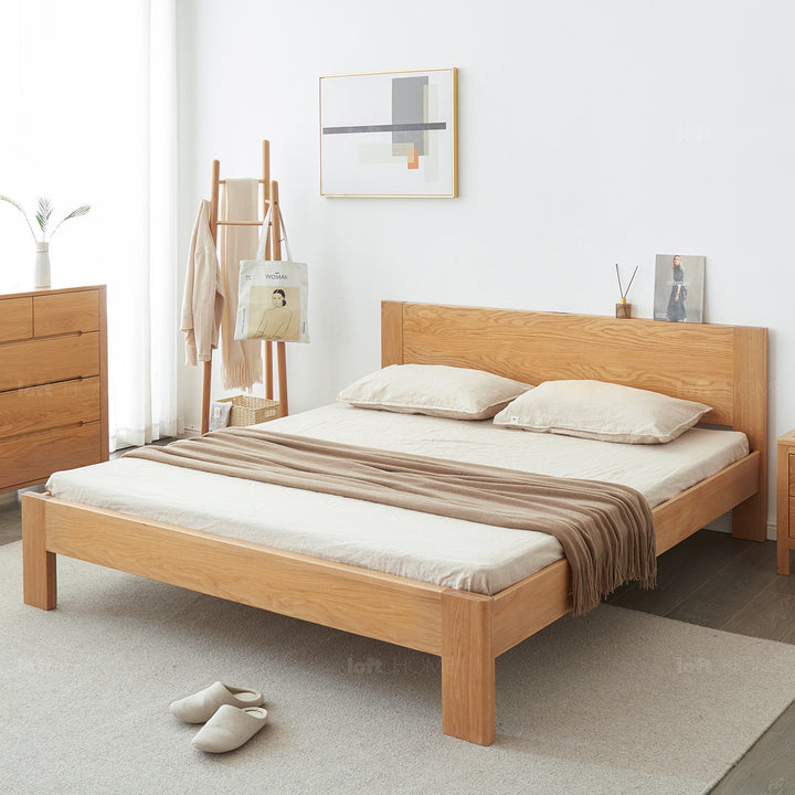 Scandinavian Oak Wood Bed VELORA