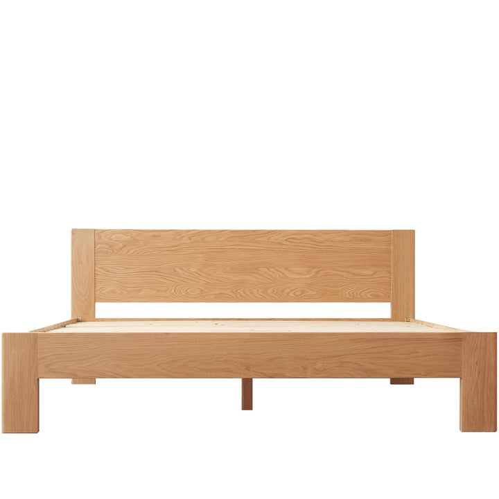 Scandinavian oak wood bed velora in white background.