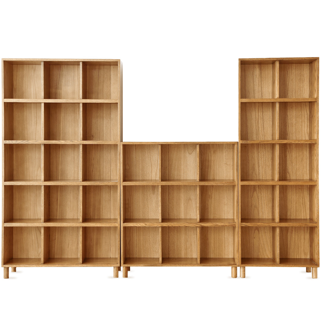 Scandinavian oak wood shelf bookshelf gerin in white background.