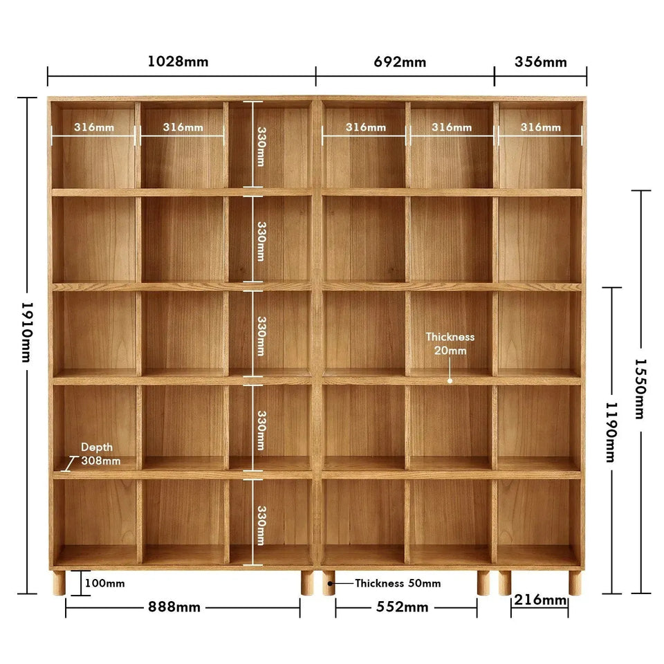 Scandinavian oak wood bookshelf gerin size charts.