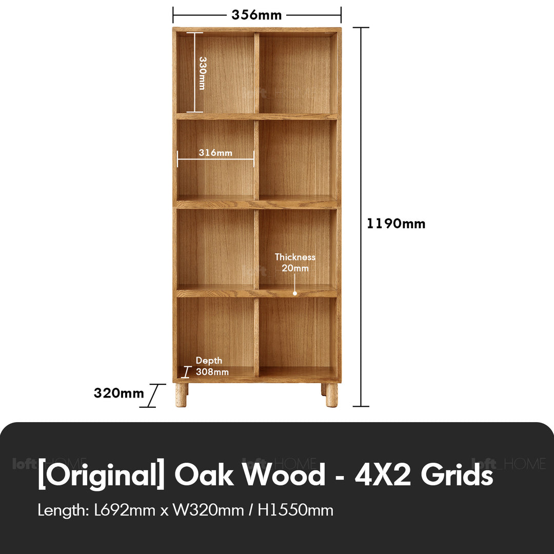 Scandinavian oak wood shelf bookshelf gerin in details.