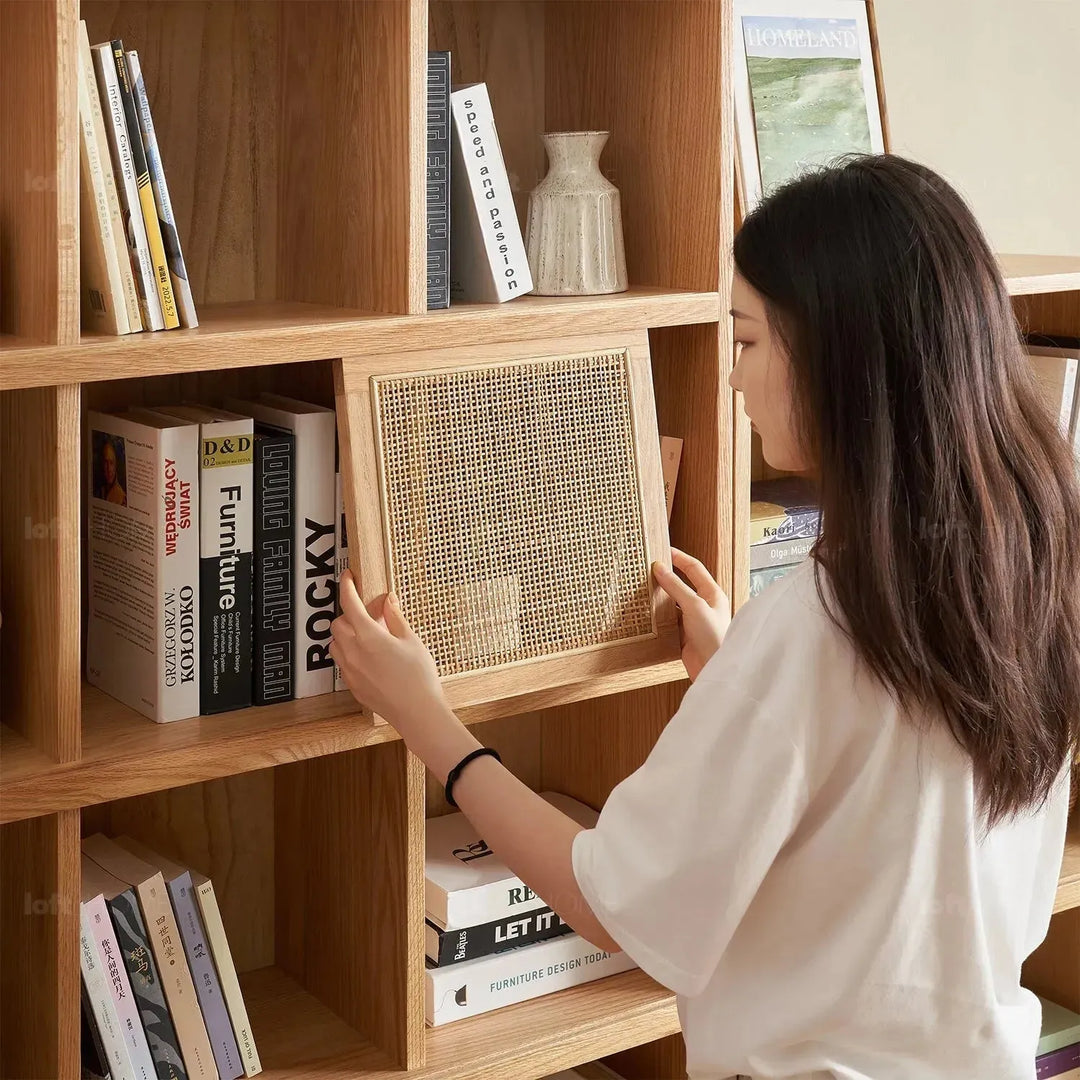 Scandinavian oak wood shelf bookshelf optional door gerin conceptual design.