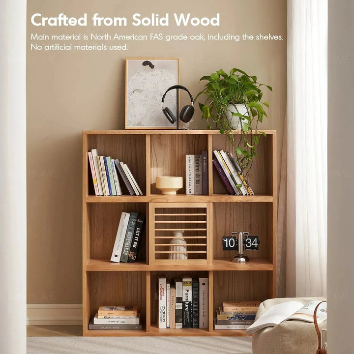 Scandinavian oak wood shelf bookshelf optional door gerin in details.