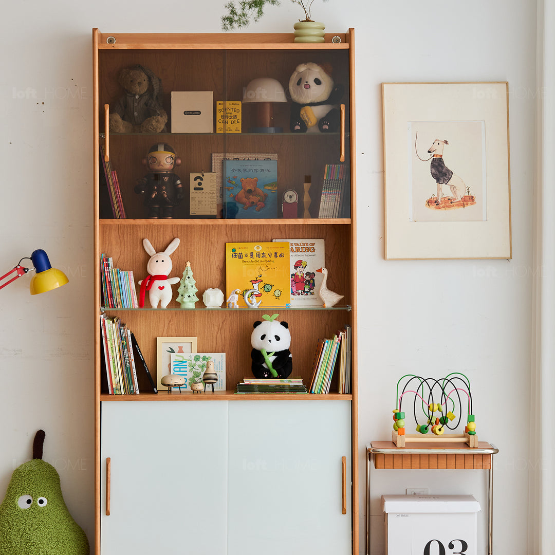 Scandinavian cherry wood bookshelf display cabinet timeless detail 5.