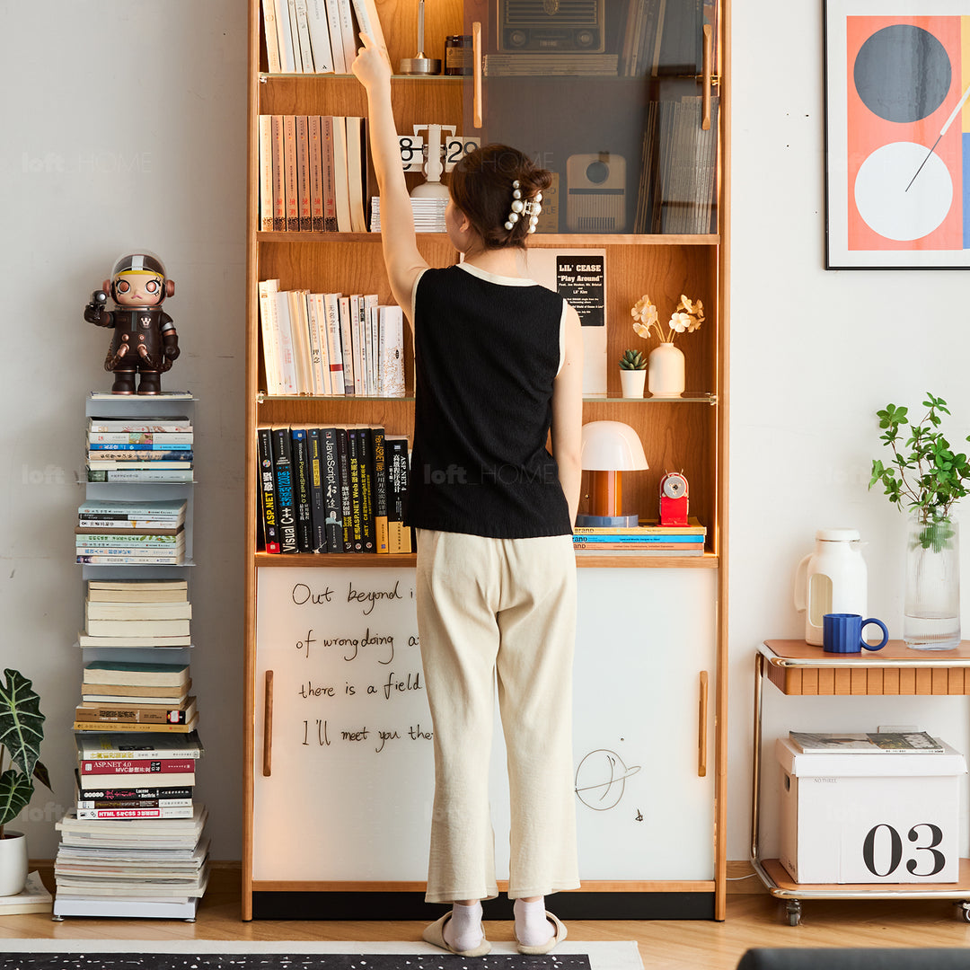 Scandinavian cherry wood bookshelf display cabinet timeless detail 6.