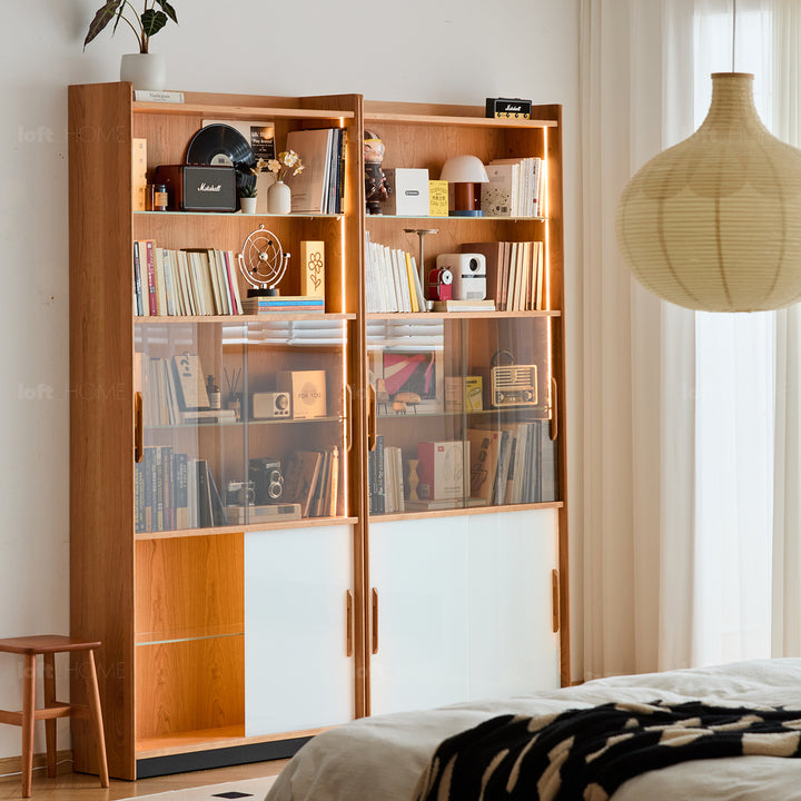 Scandinavian cherry wood bookshelf display cabinet timeless detail 12.