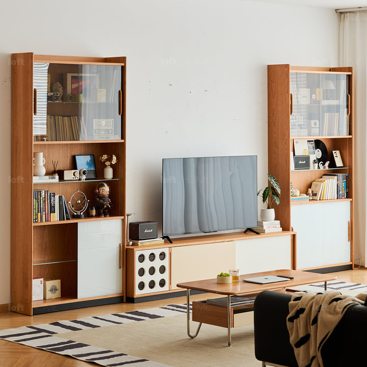 Scandinavian cherry wood bookshelf display cabinet timeless detail 15.