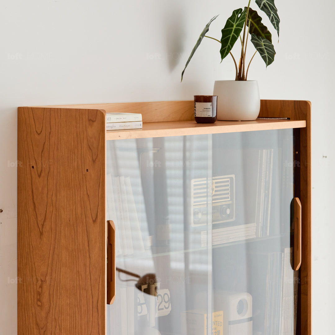 Scandinavian cherry wood bookshelf display cabinet timeless with context.