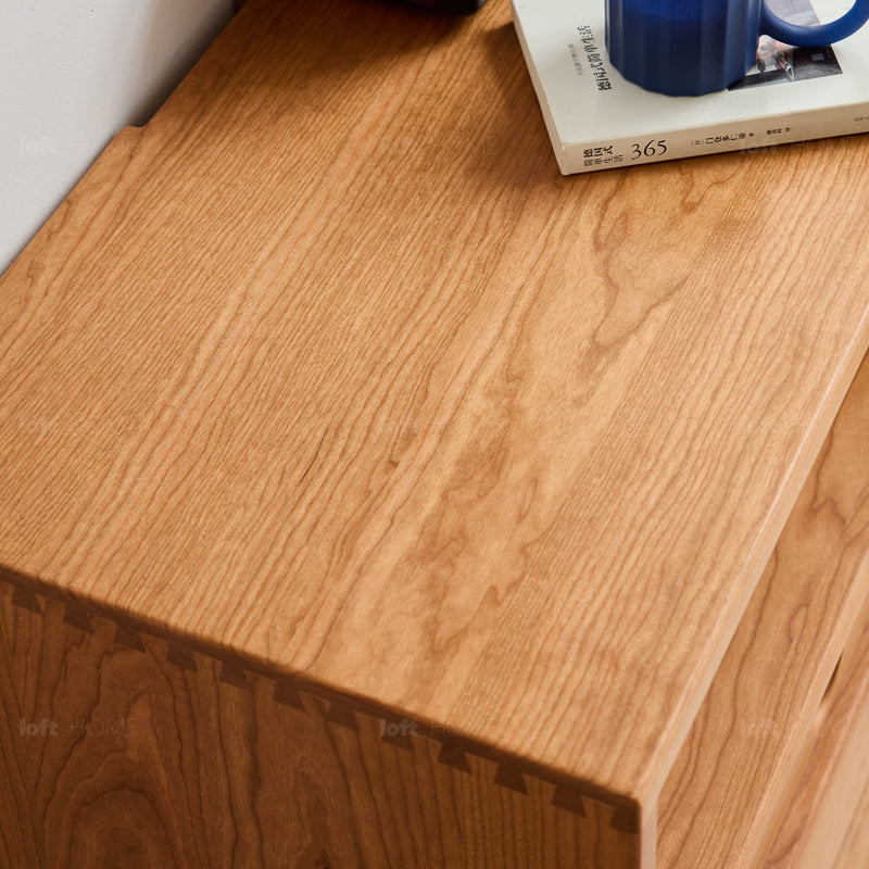 Scandinavian cherry wood chest of drawers timeless 4 color swatches.