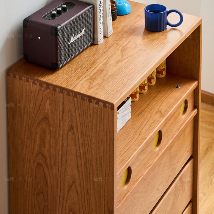 Scandinavian cherry wood chest of drawers timeless 5 in details.