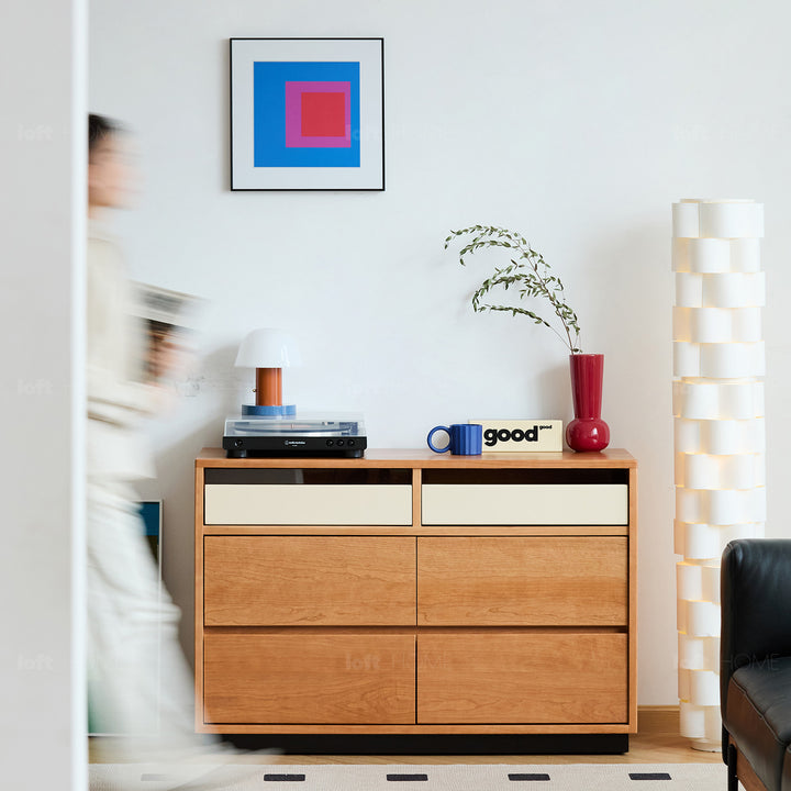 Scandinavian cherry wood chest of drawers timeless 6 layered structure.