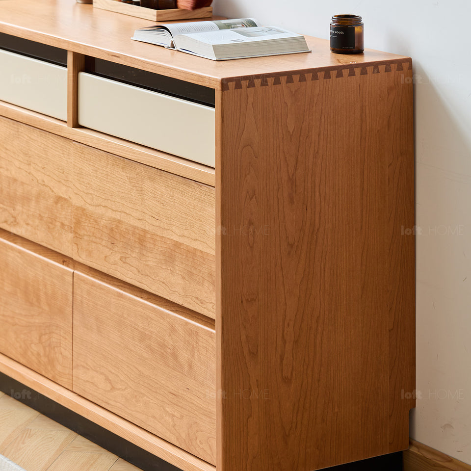 Scandinavian cherry wood chest of drawers timeless 6 color swatches.