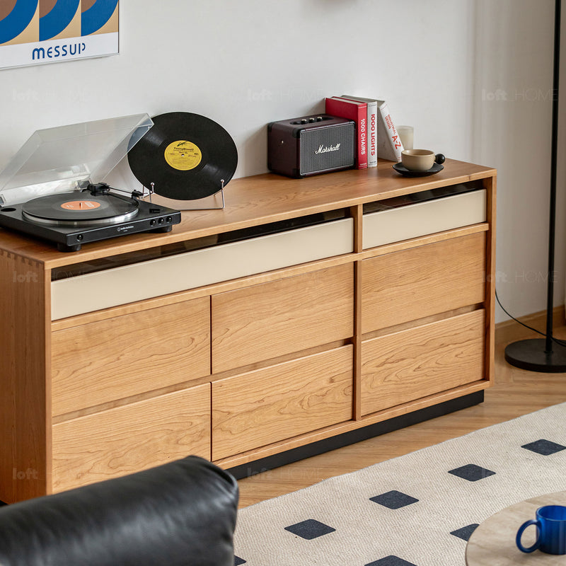 Scandinavian cherry wood chest of drawers timeless 9 in close up details.